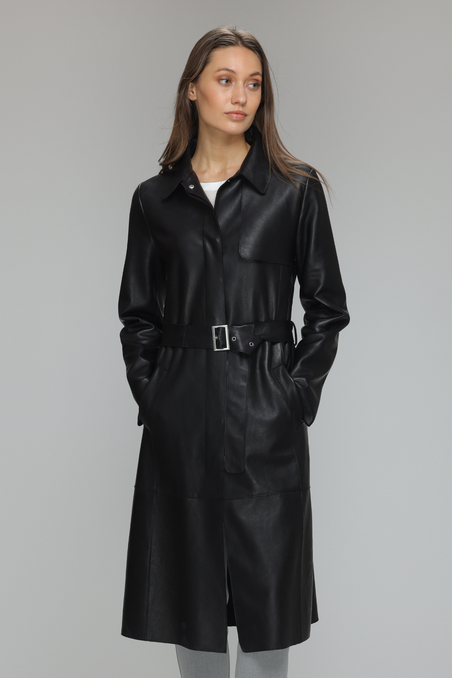 Women's High Quality Basic Genuine Lambskin Leather Trench Coat