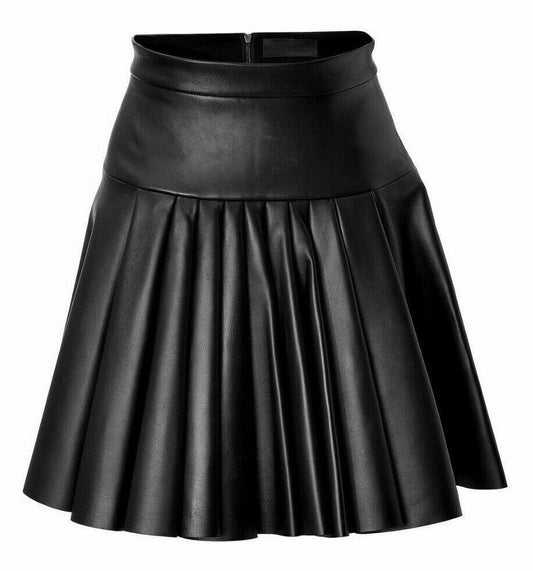 Premium Black Flared Skirt Made with Real Lambskin Leather for Women