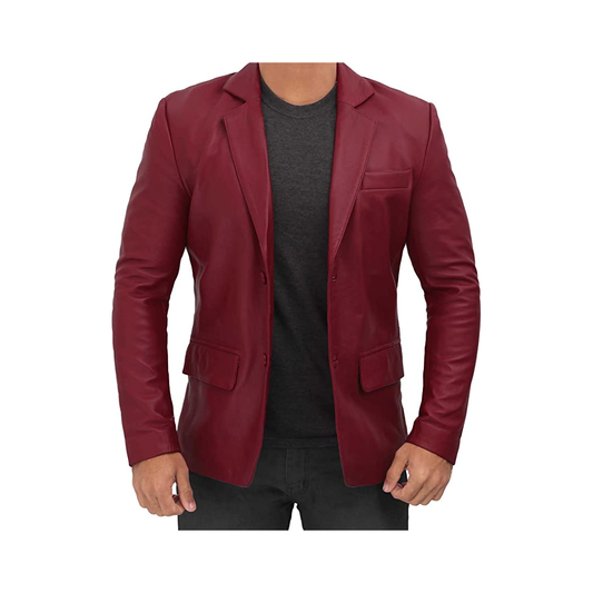 Men Maroon Colour Real Leather Blazer