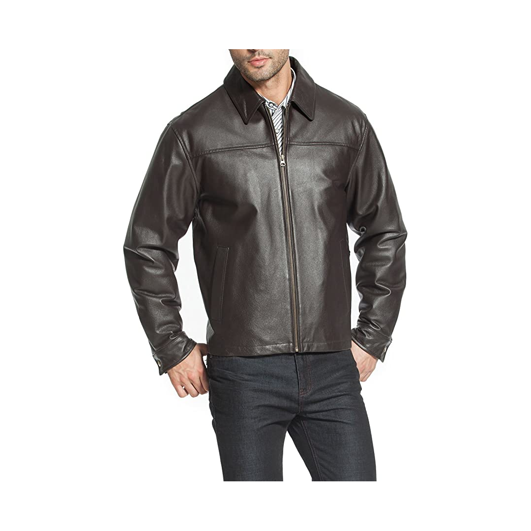 Men's Collar Jacket Black Genuine Leather Jacket