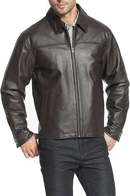 Men's Collar Jacket Black Genuine Leather Jacket