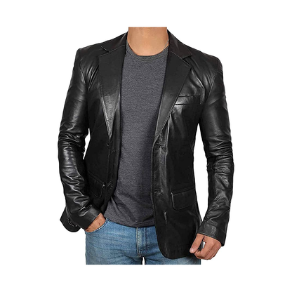 Men's Stylish Black Real Leather Blazer