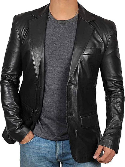 Men's Stylish Black Real Leather Blazer