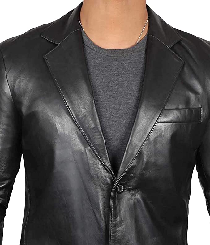 Men's Stylish Black Real Leather Blazer