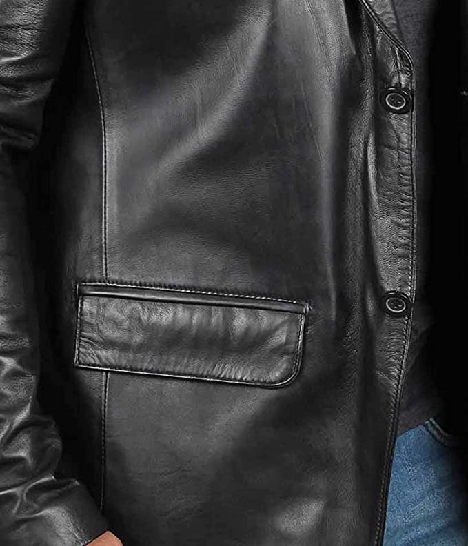 Men's Stylish Black Real Leather Blazer