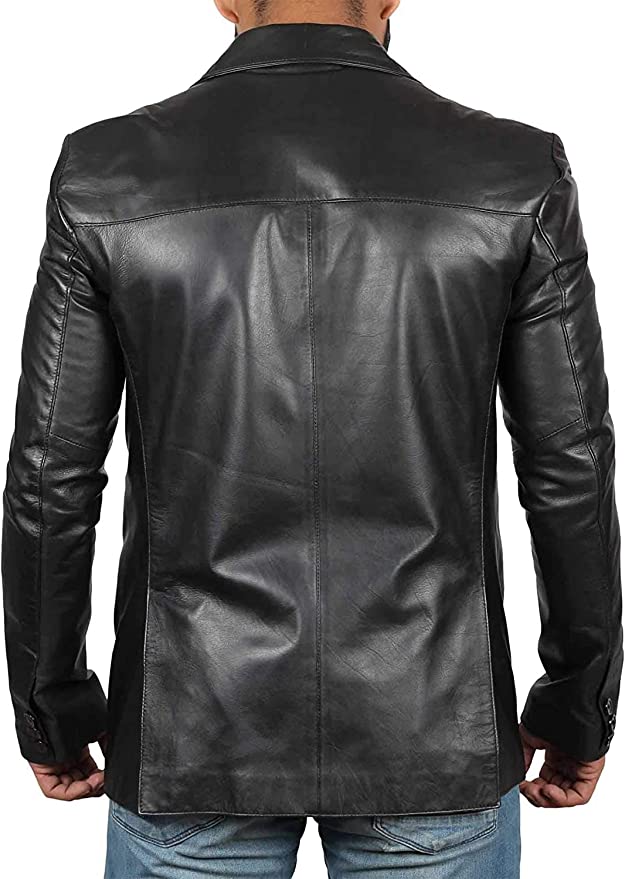 Men's Stylish Black Real Leather Blazer