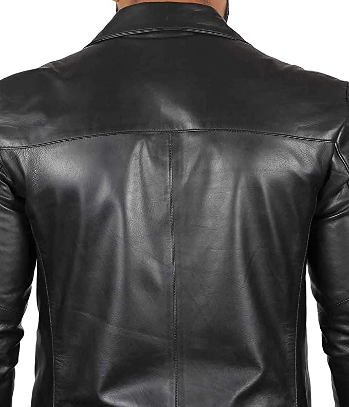 Men's Stylish Black Real Leather Blazer