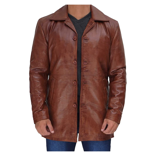 Men's Four Button Brown Leather Shirt