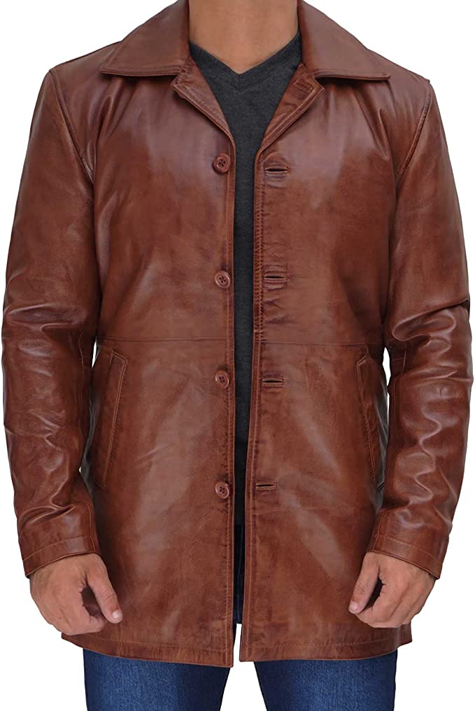 Men's Four Button Brown Leather Shirt