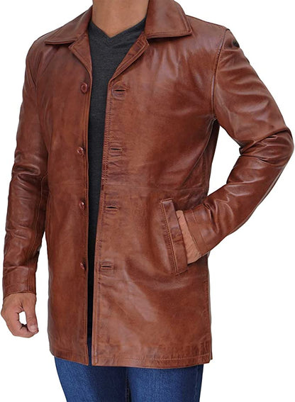 Men's Four Button Brown Leather Shirt