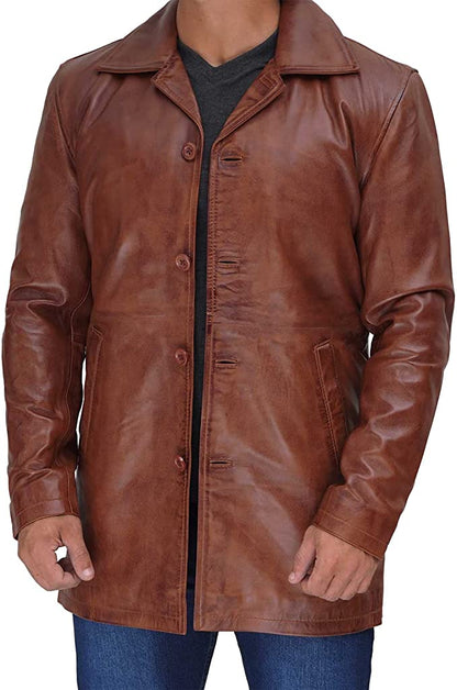 Men's Four Button Brown Leather Shirt