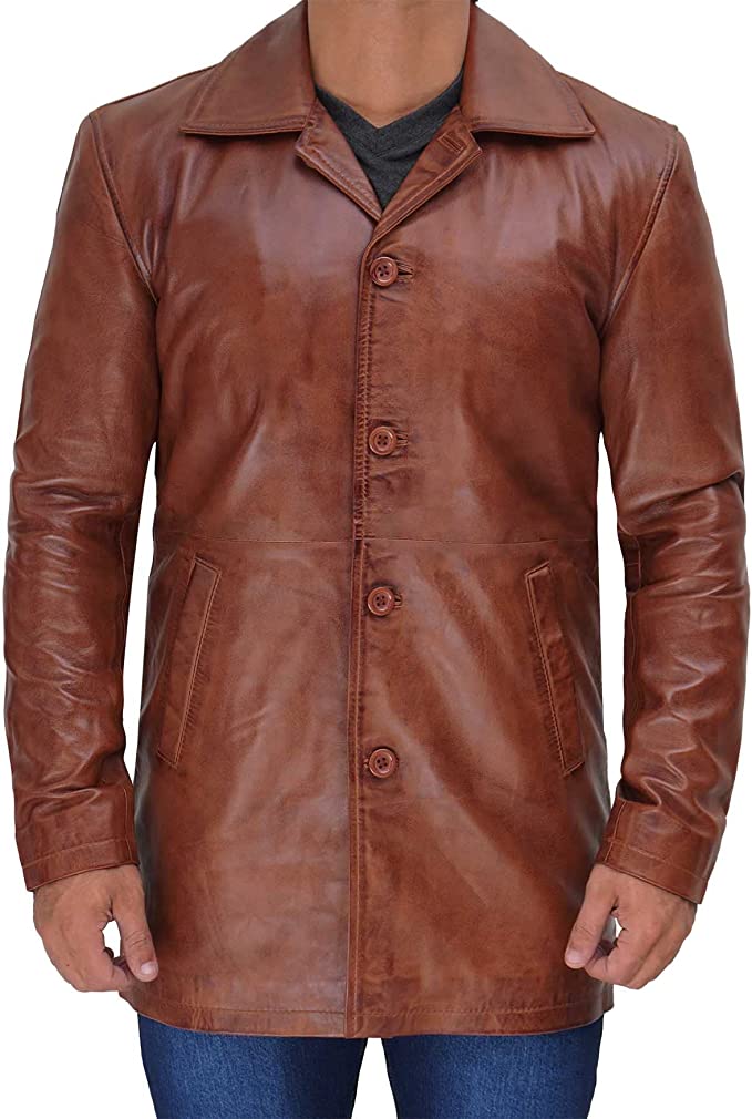 Men's Four Button Brown Leather Shirt