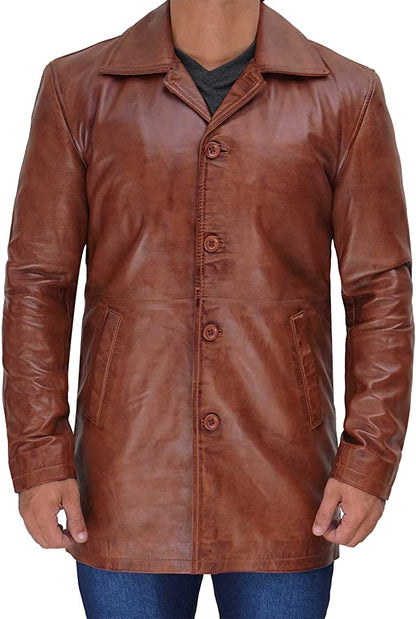 Men's Four Button Brown Leather Shirt