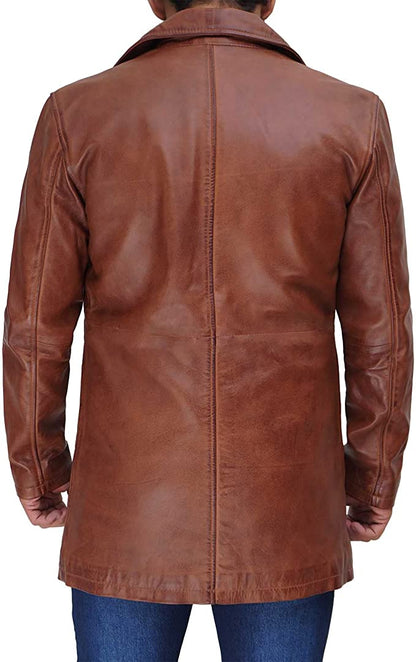 Men's Four Button Brown Leather Shirt