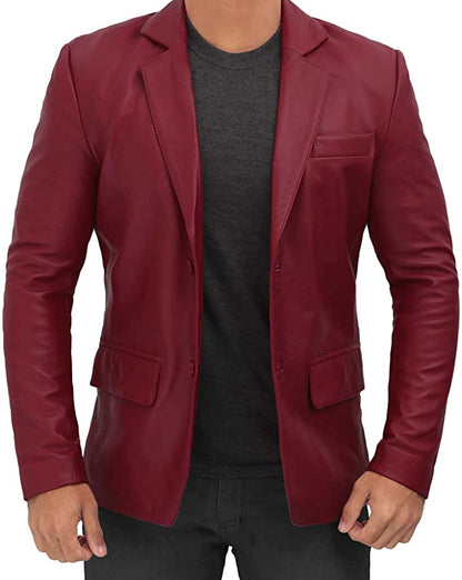Men Maroon Colour Real Leather Blazer