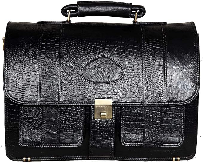 Black Top Grain Natural Leather Office leather Laptop Shoulder Bag For Men Office Use Up to 16'' Inch Laptop Compartment Size H16 x L12 x W6 INCH | 26 Liters