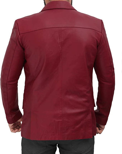Men Maroon Colour Real Leather Blazer