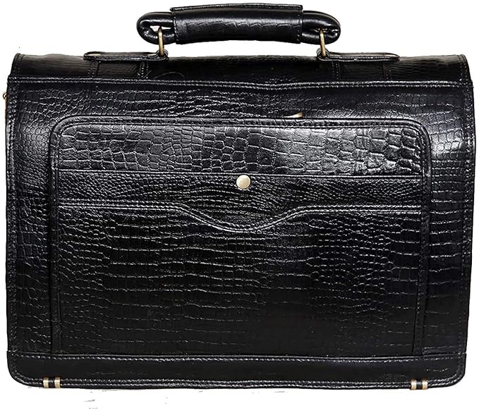 Black Top Grain Natural Leather Office leather Laptop Shoulder Bag For Men Office Use Up to 16'' Inch Laptop Compartment Size H16 x L12 x W6 INCH | 26 Liters