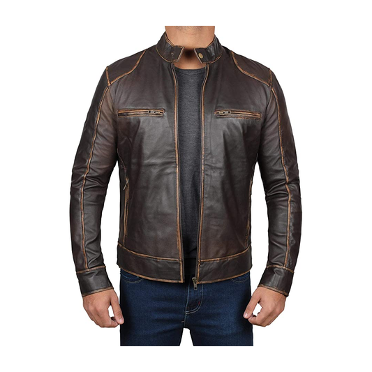 Men's Genuine Leather Jacket Black With Gold lining