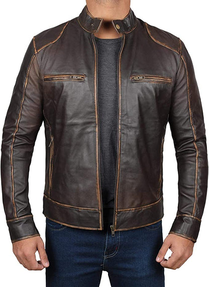 Men's Genuine Leather Jacket Black With Gold lining