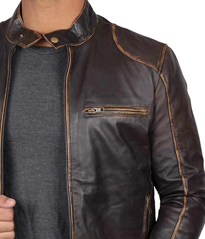 Men's Genuine Leather Jacket Black With Gold lining