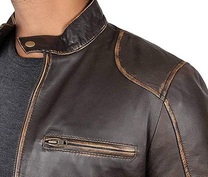 Men's Genuine Leather Jacket Black With Gold lining