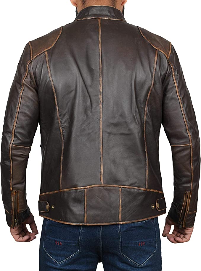 Men's Genuine Leather Jacket Black With Gold lining