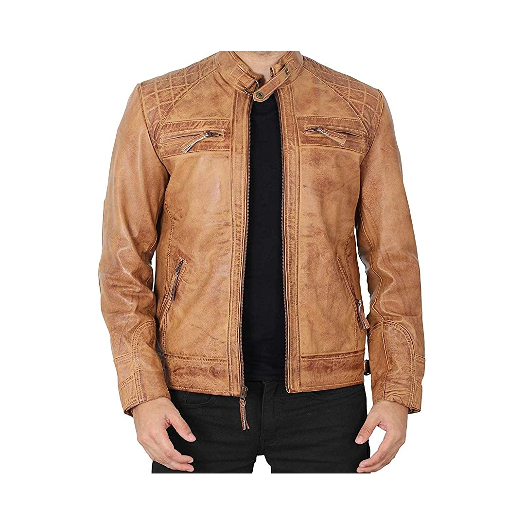 Tan Colour Men Premium Genuine Leather Jacket