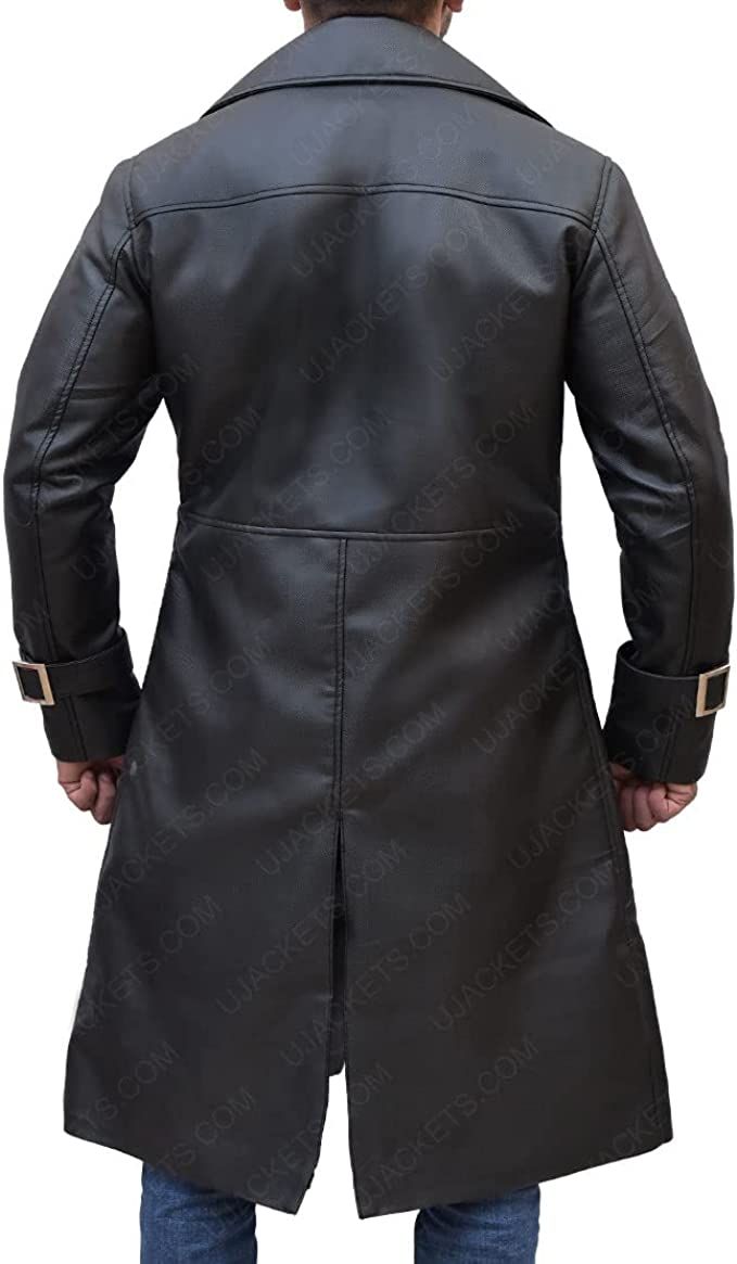 Men Genuine Lambskin Leather Trench Coat Black