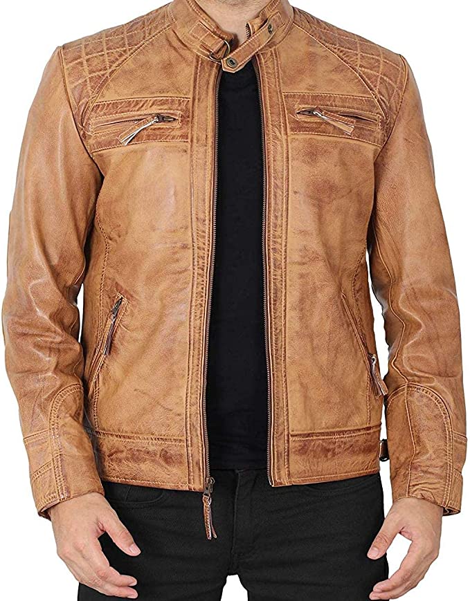 Tan Colour Men Premium Genuine Leather Jacket