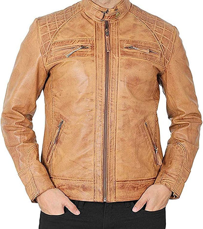 Tan Colour Men Premium Genuine Leather Jacket