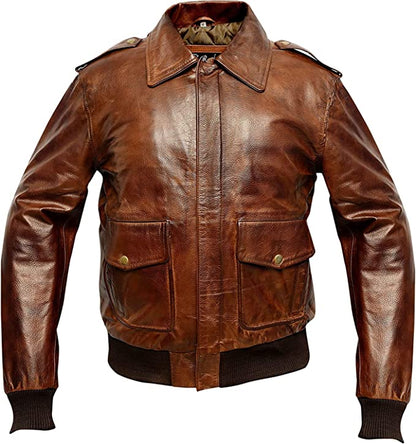 Men's Brown Colour Real Lambskin Leather Bomber Jacket