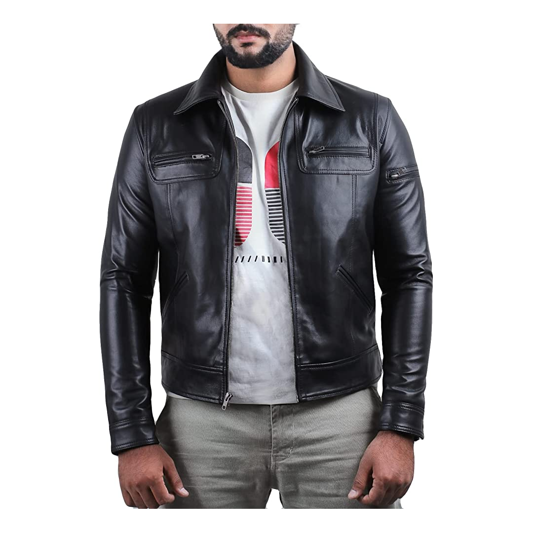 Men's Basic Black Premium Leather Jacket