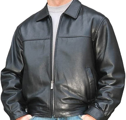 Men's Genuine Leather Bomber Black Jacket