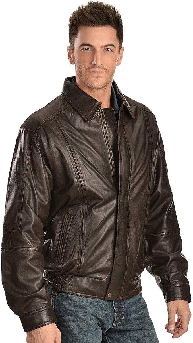 Men Black Genuine Lambskin Leather Black Bomber Jacket