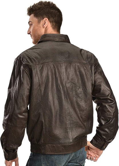 Men Black Genuine Lambskin Leather Black Bomber Jacket