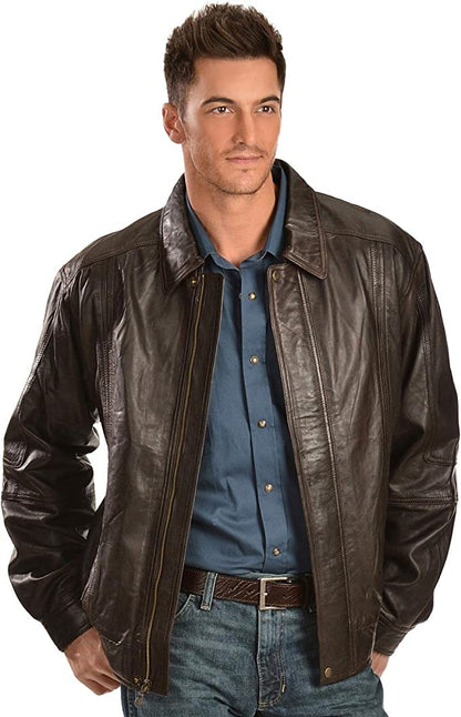 Men Black Genuine Lambskin Leather Black Bomber Jacket