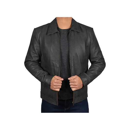 Men's Basic Black Premium Leather Jacket