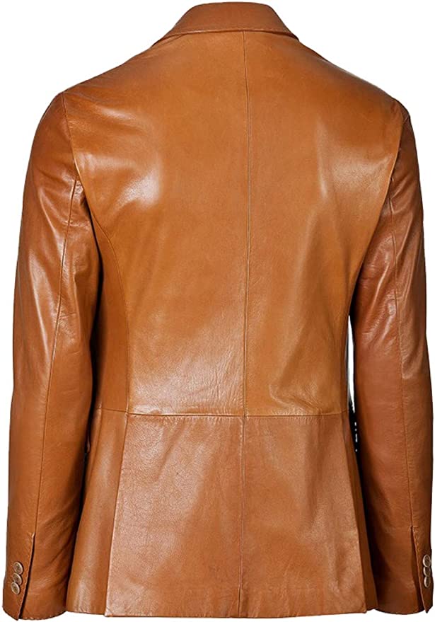 Men Tan Colour Real Lambskin Leather Blazer