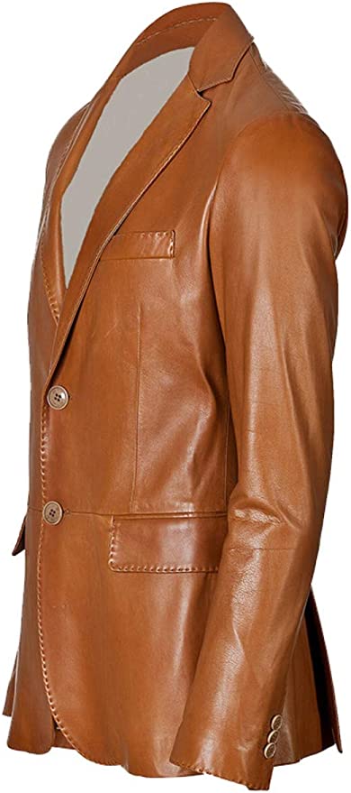 Men Tan Colour Real Lambskin Leather Blazer