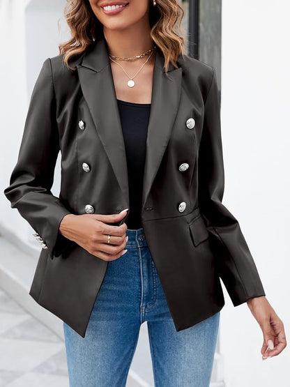 Women's New Stylish 3 Button Genuine Lambskin Leather Blazer.