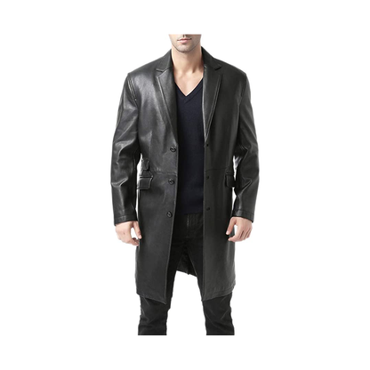 100% Genuine Leather Black Trench Coat For Men