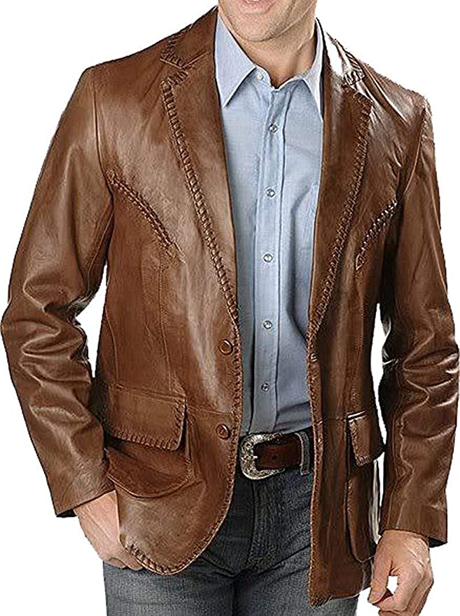 Brown Genuine Leather Blazer For Men