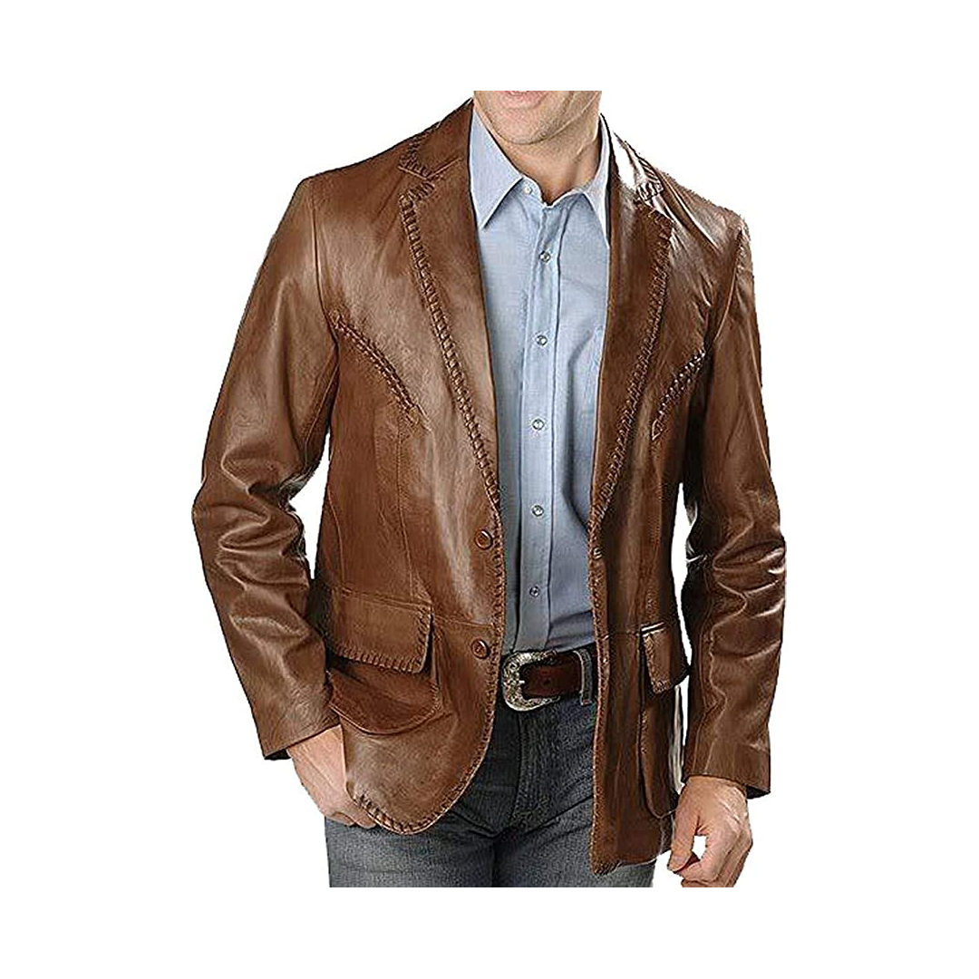 Brown Genuine Leather Blazer For Men