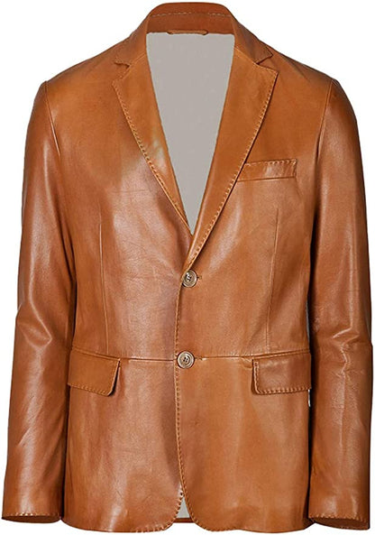 Men Tan Colour Real Lambskin Leather Blazer