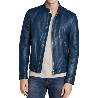 Best Basic Blue Genuine Leather Jacket for Men