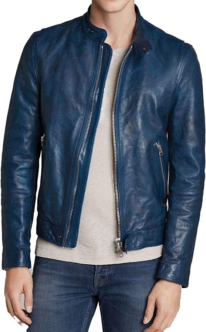 Best Basic Blue Genuine Leather Jacket for Men