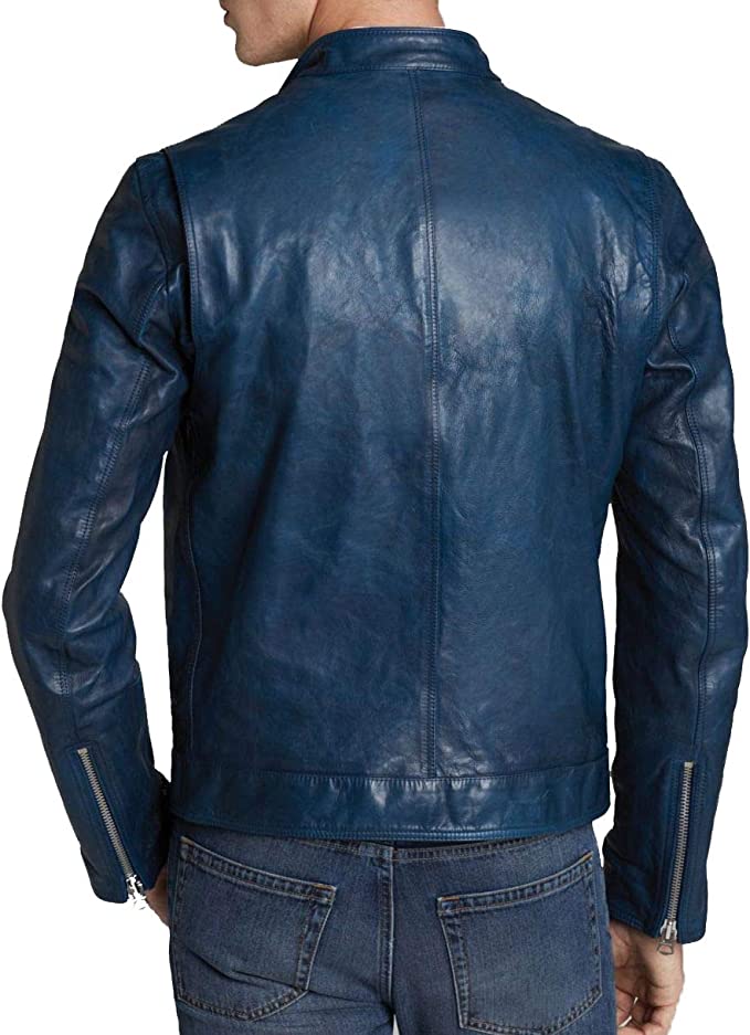 Best Basic Blue Genuine Leather Jacket for Men