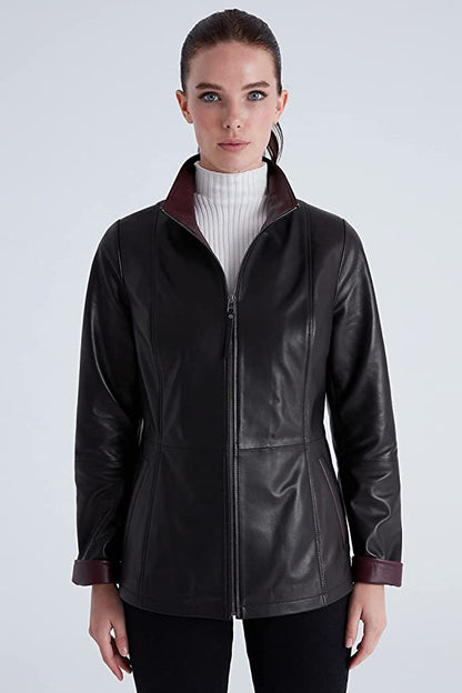 Women Genuine Leather Black Jacket