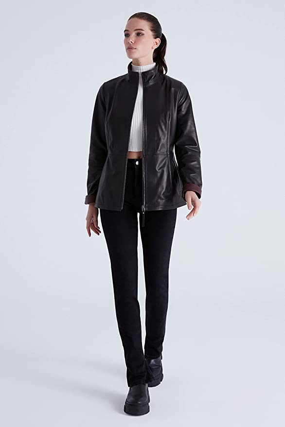 Women Genuine Leather Black Jacket